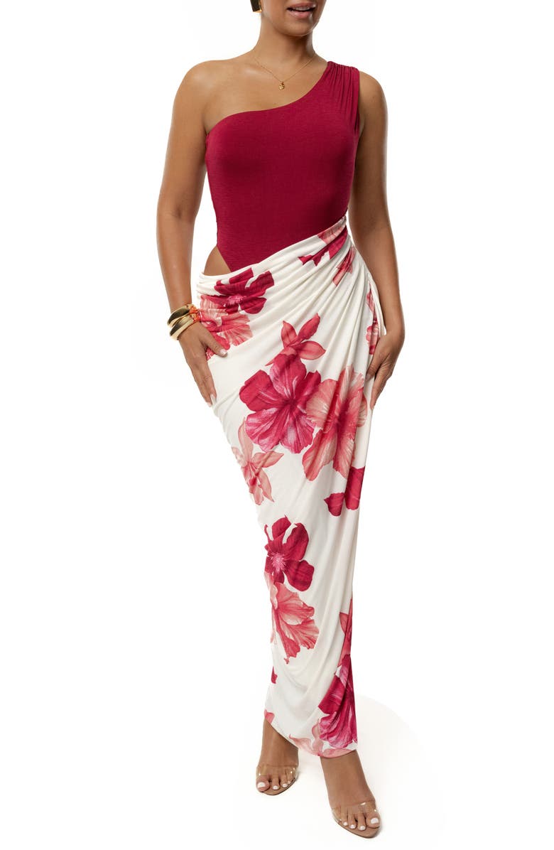 JLUXLABEL Serenade One-Shoulder Mixed Media Dress, Main, color,