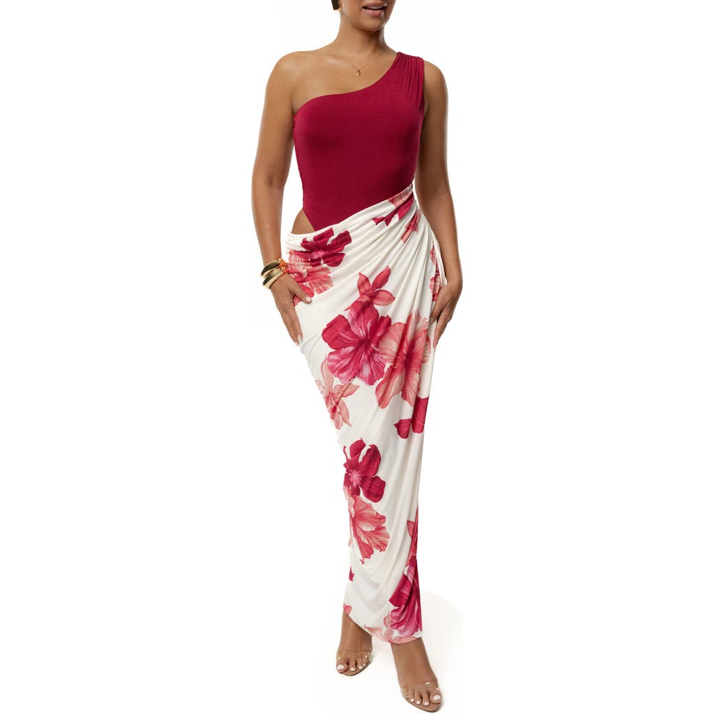 Jluxlabel Serenade One-shoulder Mixed Media Dress In Red