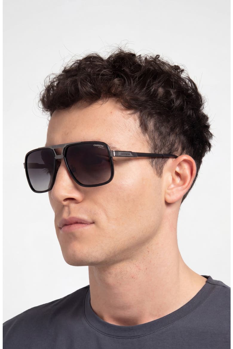 61mm Gradient Rectangular Sunglasses, Alternate, color, BLACK DARK RUTHENIUM/ GREY