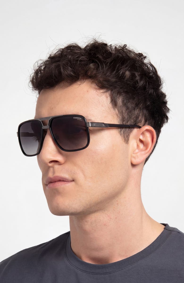 Carrera Eyewear 61mm Gradient Rectangular Sunglasses, Alternate, color, Black Dark Ruthenium/ Grey