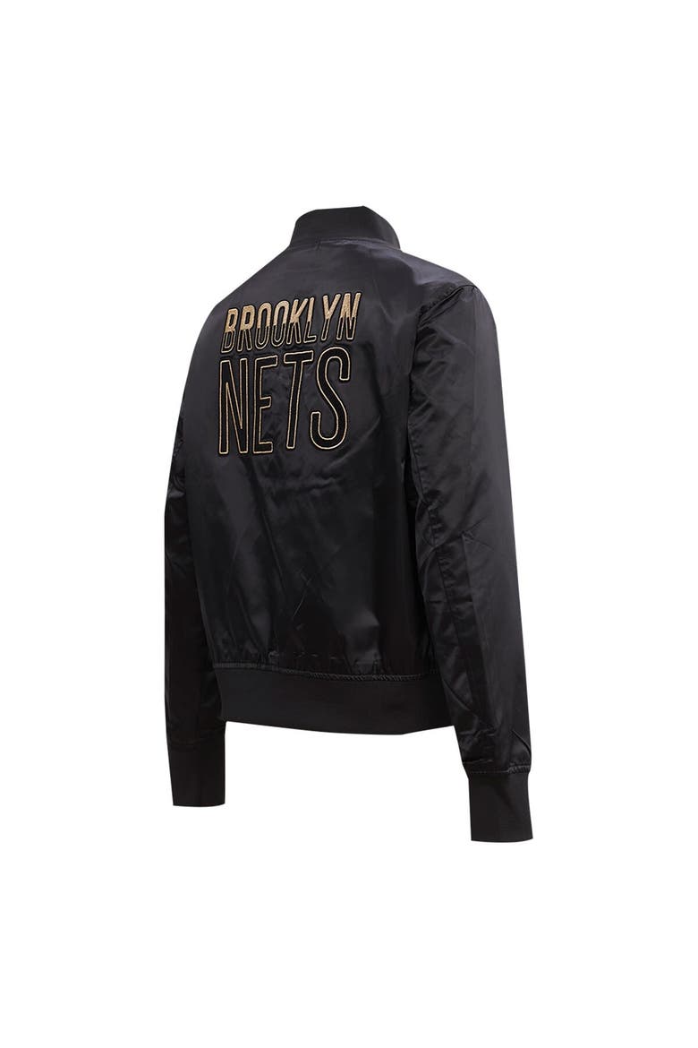 Women's Pro Standard Black Brooklyn Nets Glam Satin Full-Snap Varsity Jacket, Alternate, color, Black