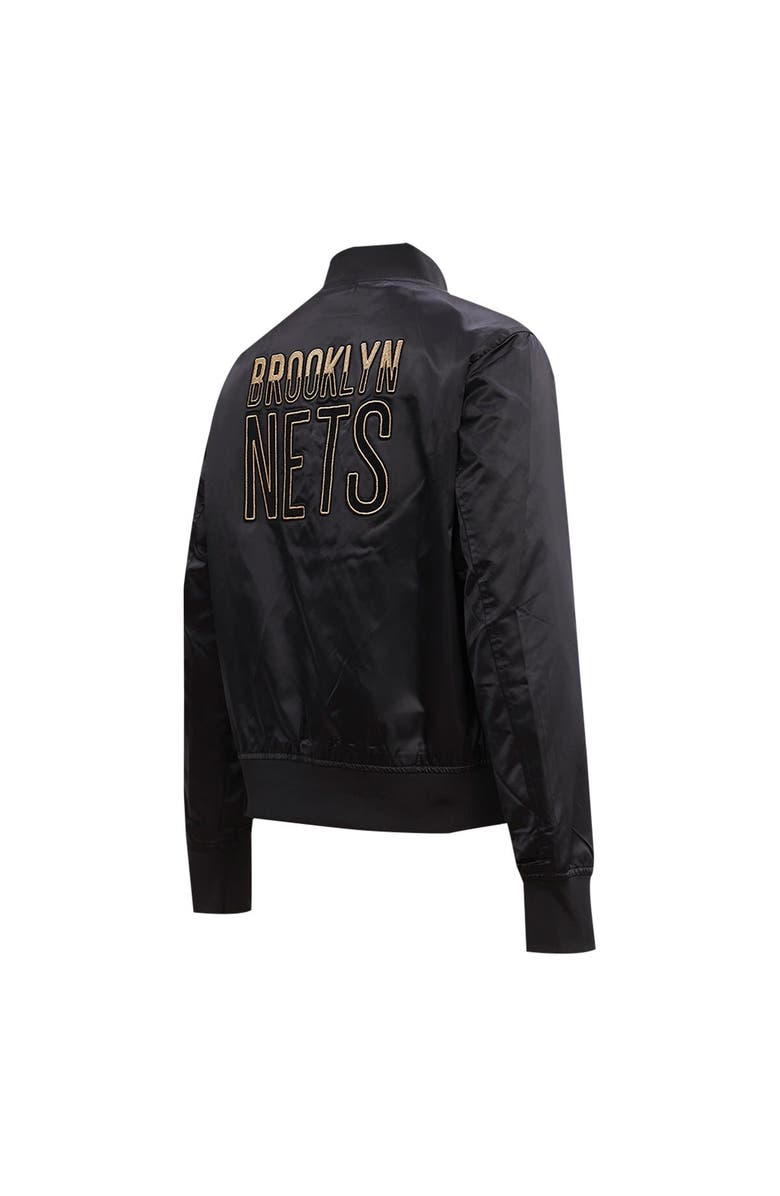 PRO STANDARD Women's Pro Standard Black Brooklyn Nets Glam Satin Full-Snap Varsity Jacket, Alternate, color, Black