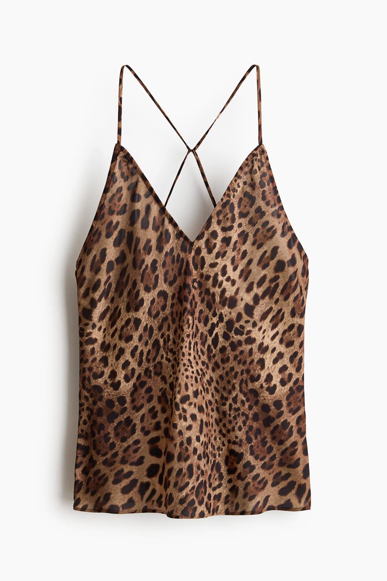 Low-back Strappy Top, Alternate, color, Brown/leopard print