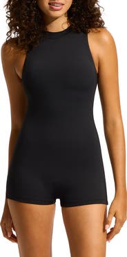 Seafolly Boyleg Zip-Up One-Piece Swimsuit
