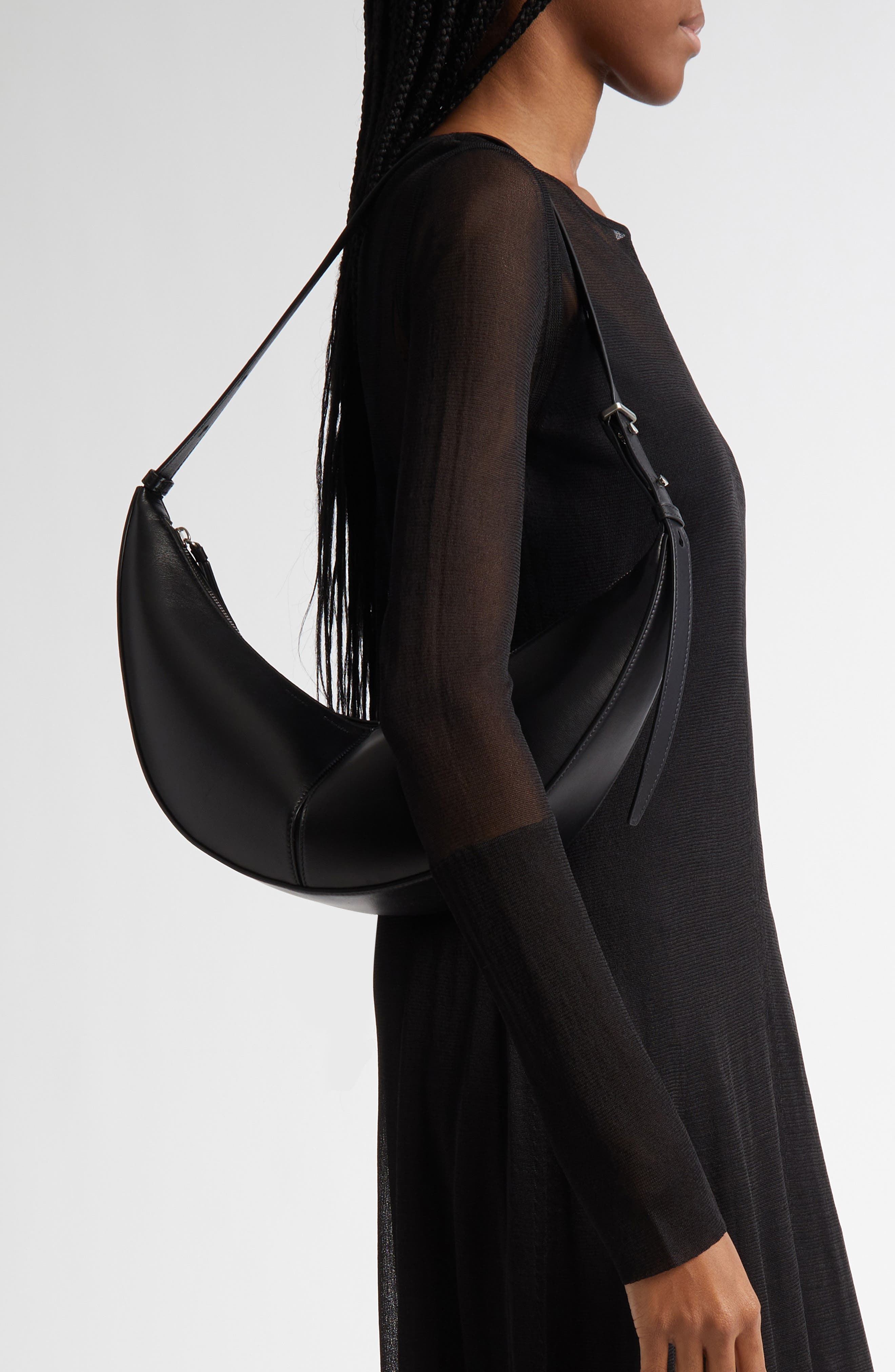 Proenza Schouler Slide Leather Hobo Bag, Alternate, color, Black