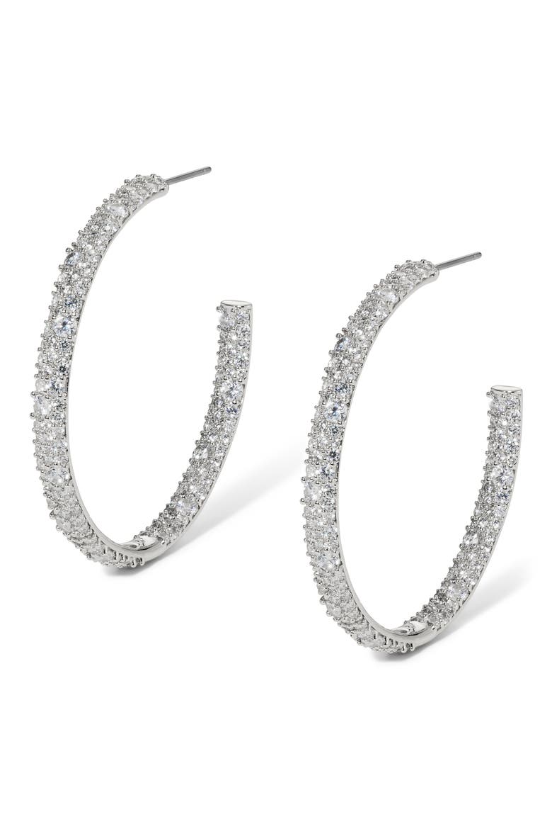 The Perfect Gift Crushed Pavé Inside Out Hoop Earrings, Main, color, RHODIUM