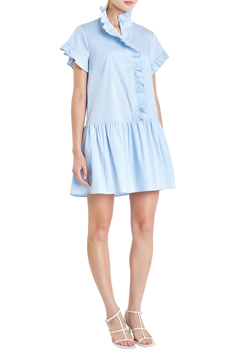 Ruffle Drop Waist Poplin Minidress, Alternate, color, POWDER BLUE