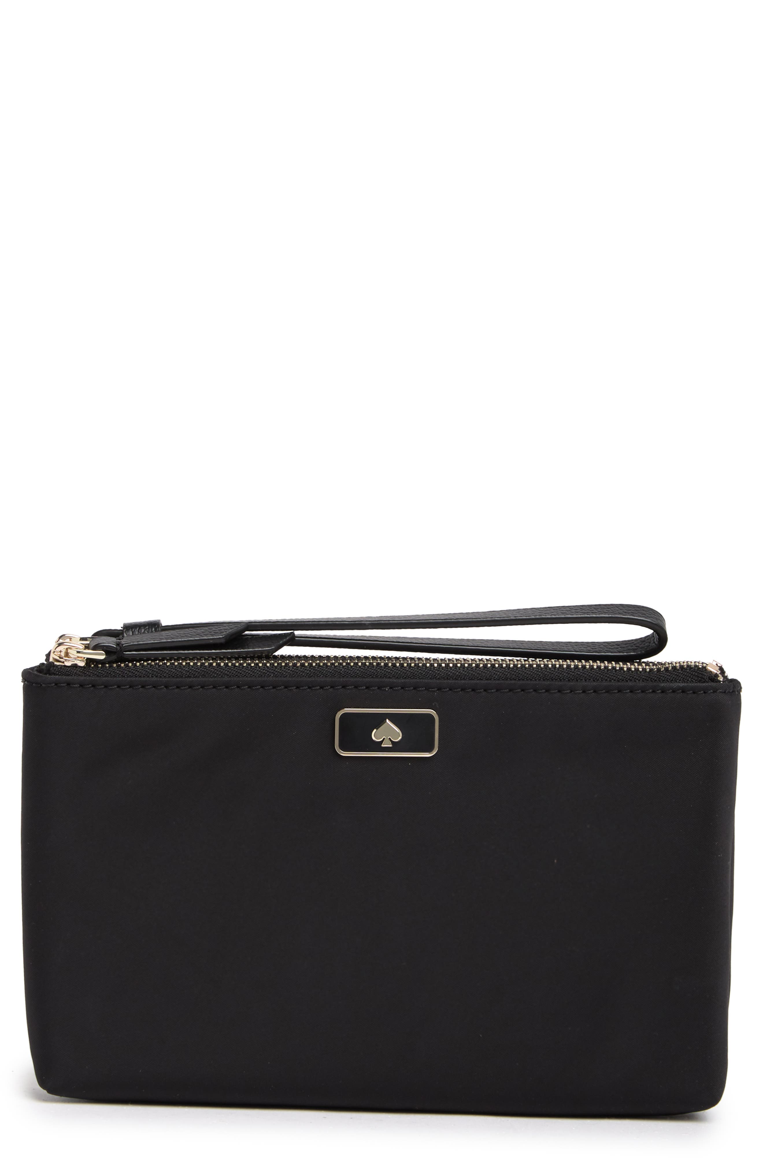 dawn medium double zip wristlet clutch, Main, color, BLACK