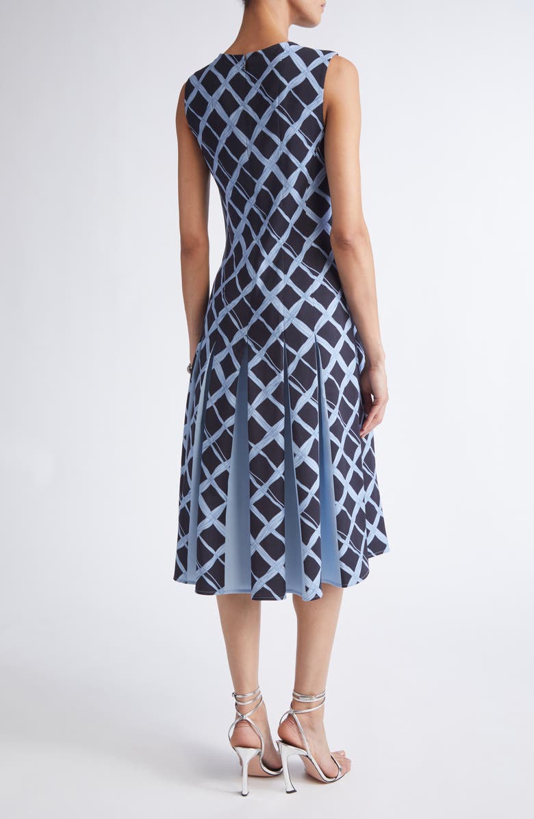 Oscar de la Renta Wavy Plaid Pleated Wool Blend Dress, Alternate, color, Navy/ Blue