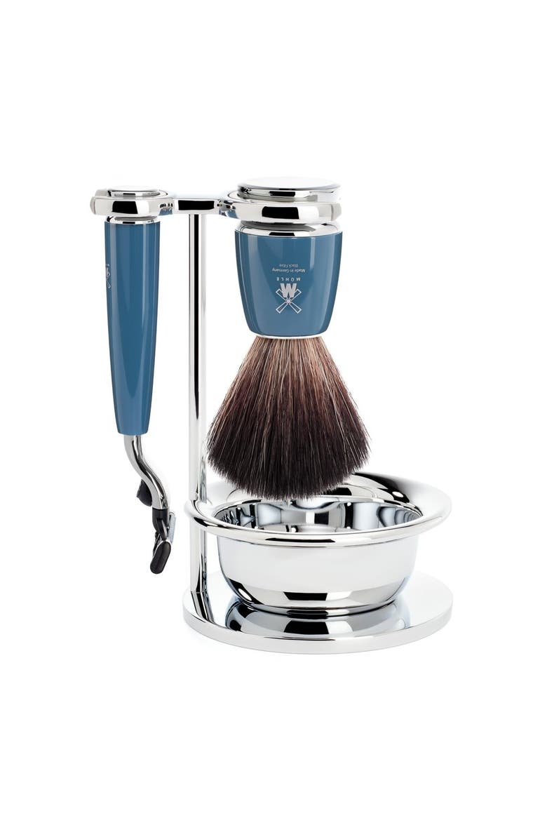 MÜHLE Rytmo Petrol Blue 4 Pc. Black Fibre / Mach3 Shaving Set, Main, color, Petrol Blue