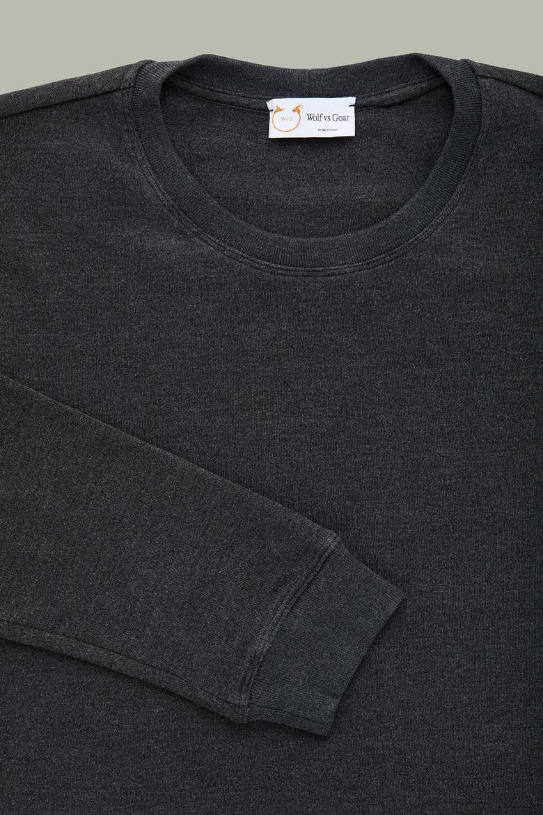 Heavyweight Viscose Interlock Long Sleeve Crewneck, Alternate, color, Black