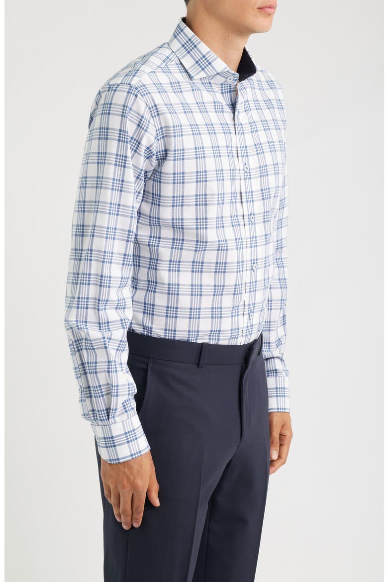 Trim Fit Plaid Cotton Dress Shirt, Alternate, color, NAVY/ WHITE
