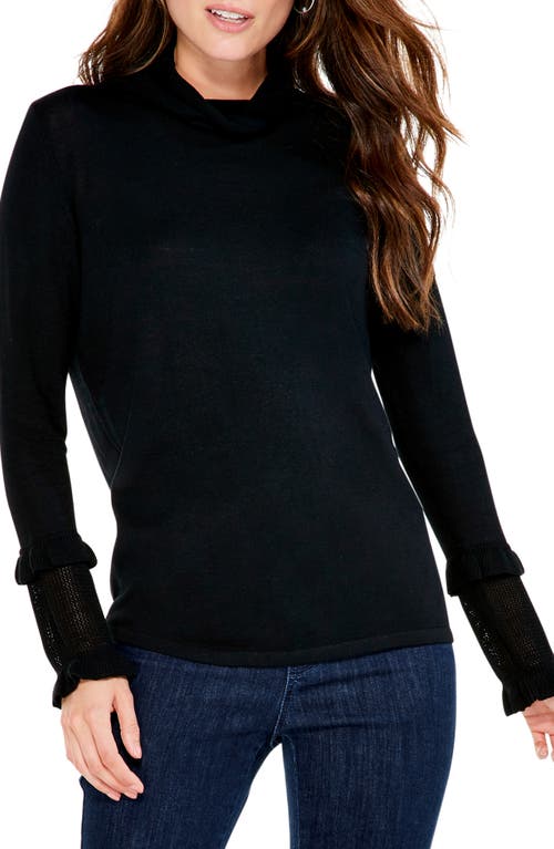Nic + Zoe Ruffle Cuff Turtleneck Sweater In Black