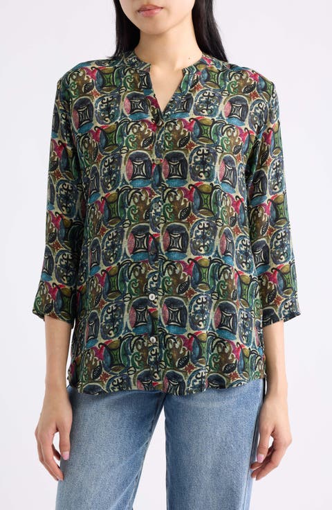 Mandarin Collar Button-Up Shirt