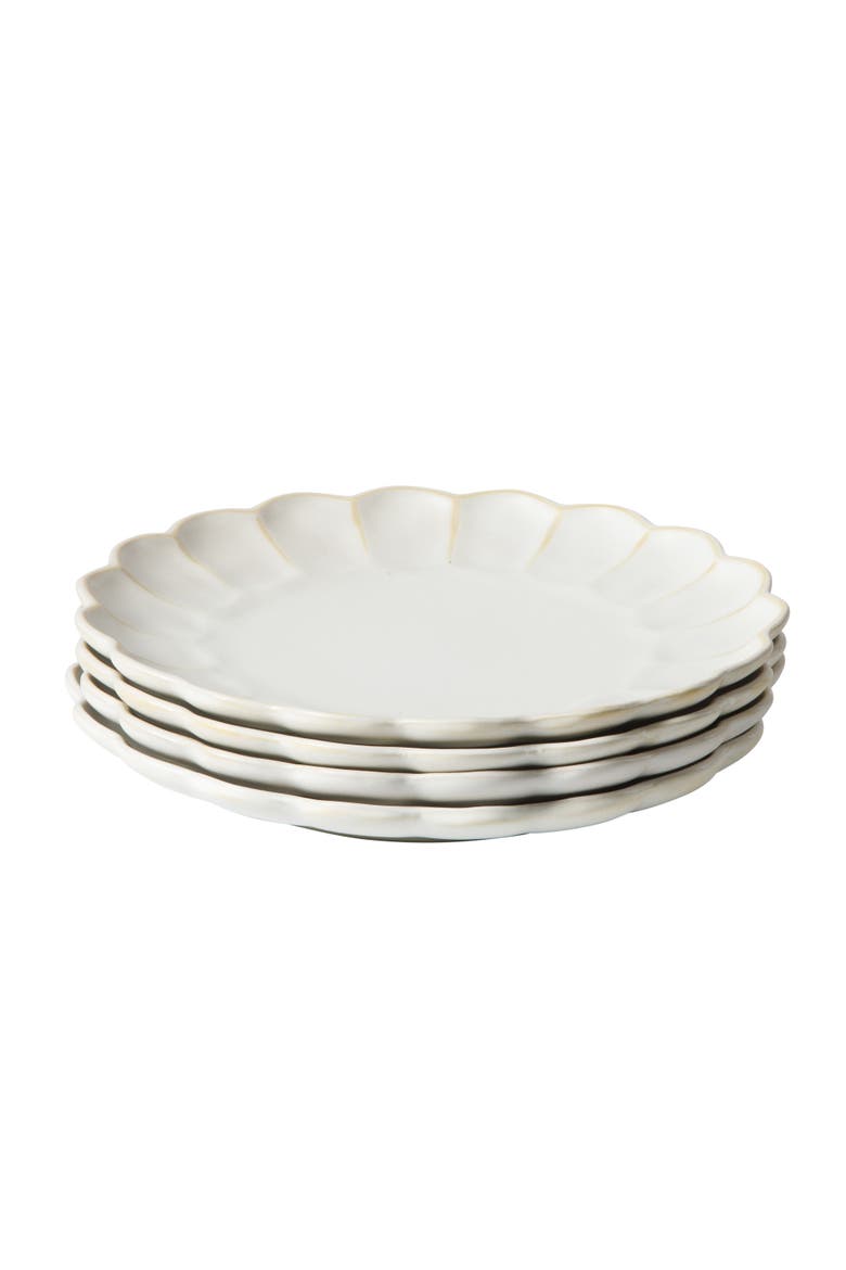 Yuelu Bloom 10.75 Inch Embossed Scallop Dinner Plates Set of 4, Alternate, color, Jasmine White