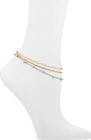 BP. Set of 3 Assorted Station Bead & Chain Anklets