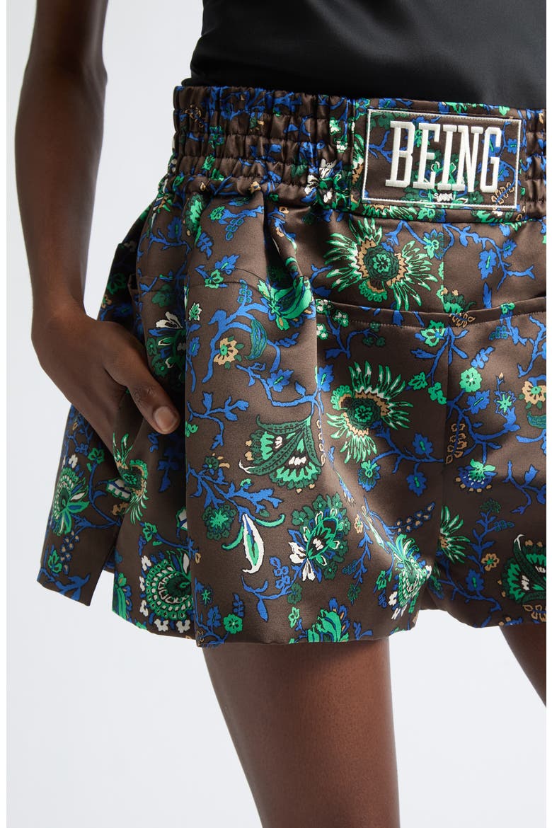 Floral Print Satin Shorts, Alternate, color, BROWN