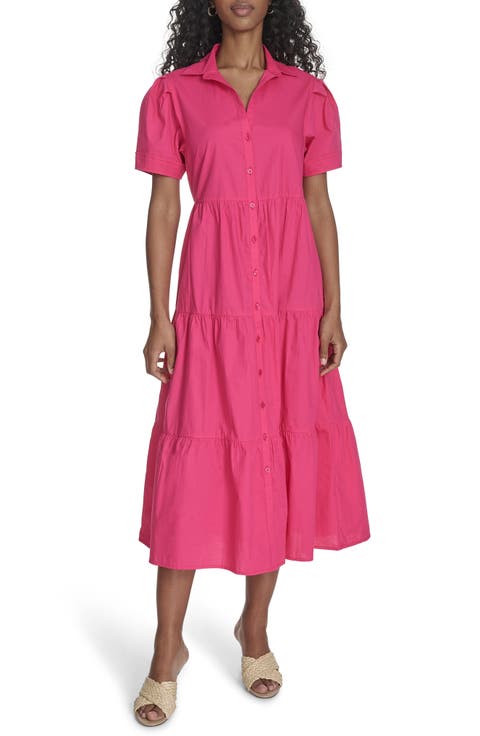 Short Sleeve Cotton Tiered Maxi Dress