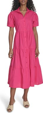 Calvin Klein Short Sleeve Cotton Tiered Maxi Dress