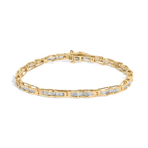 10K Yellow Gold 2.00 Cttw Baguette Diamond Channel Set Link Bracelet