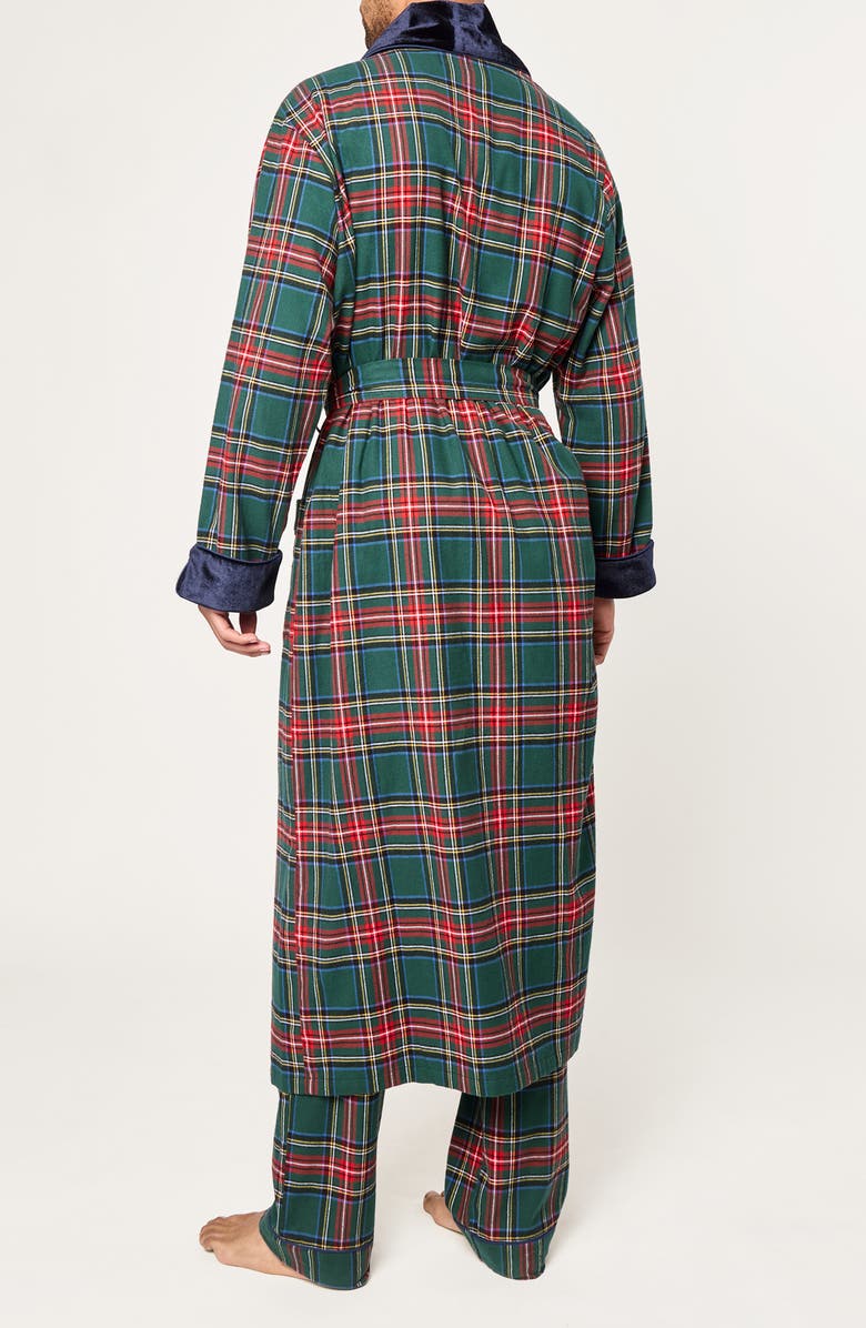 Petite Plume Plaid Cotton Flannel Robe with Velvet Shawl Collar, Alternate, color, Green