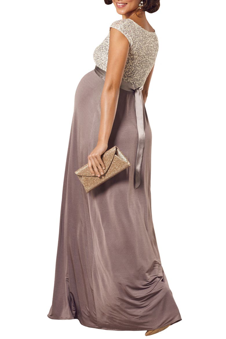Mia Lace & Jersey Maternity Gown, Alternate, color, DUSKY TRUFFLE