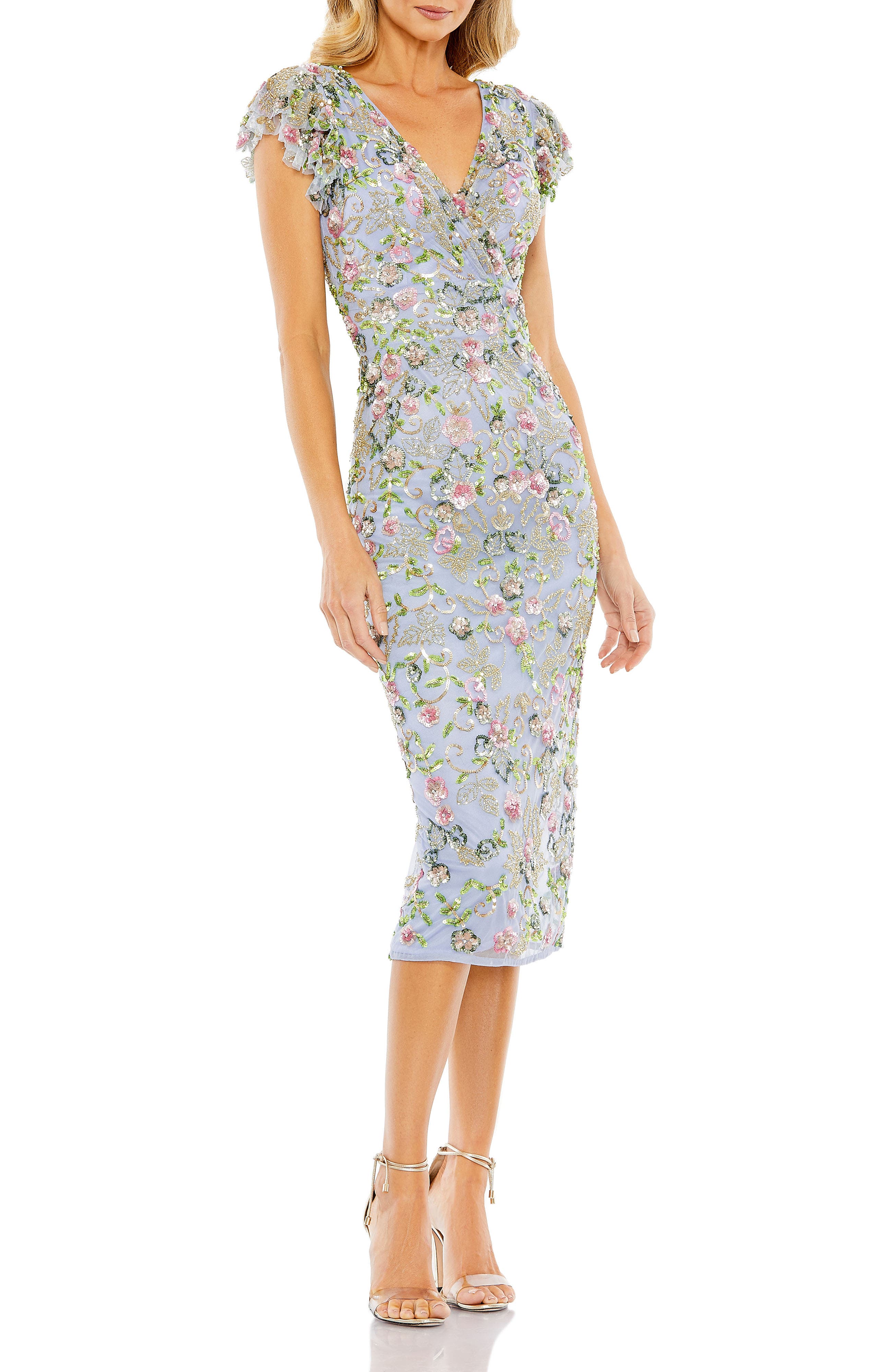 Floral Embellished Flutter Cap Sleeve Dress - image 3