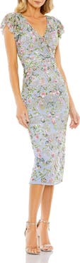 Mac Duggal Floral Embellished Flutter Cap Sleeve Dress