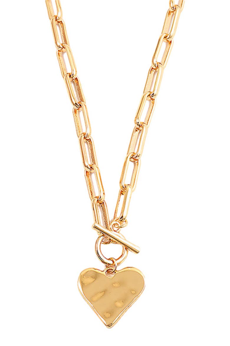 Hammered Heart Toggle Necklace, Alternate, color, Gold