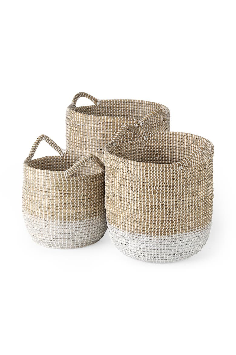 Maddie Set of 3 Seagrass Round Basket  with Handles, Main, color, Brown