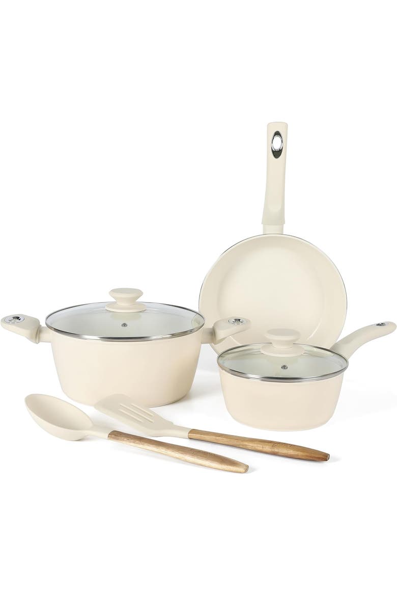 Plaza Cafe 7 Piece Forged Aluminum Cookware Set, Main, color, Linen