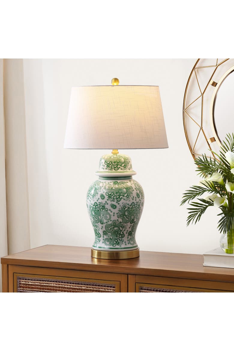 Ellis Chinoiserie Ceramic LED Table Lamp, Alternate, color, Green/White