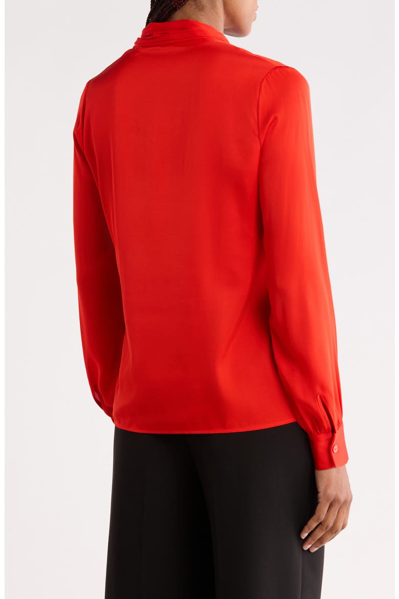 The Nicoletta Tie Neck Silk Stretch Satin Button-Up Shirt, Alternate, color, RED BLISS