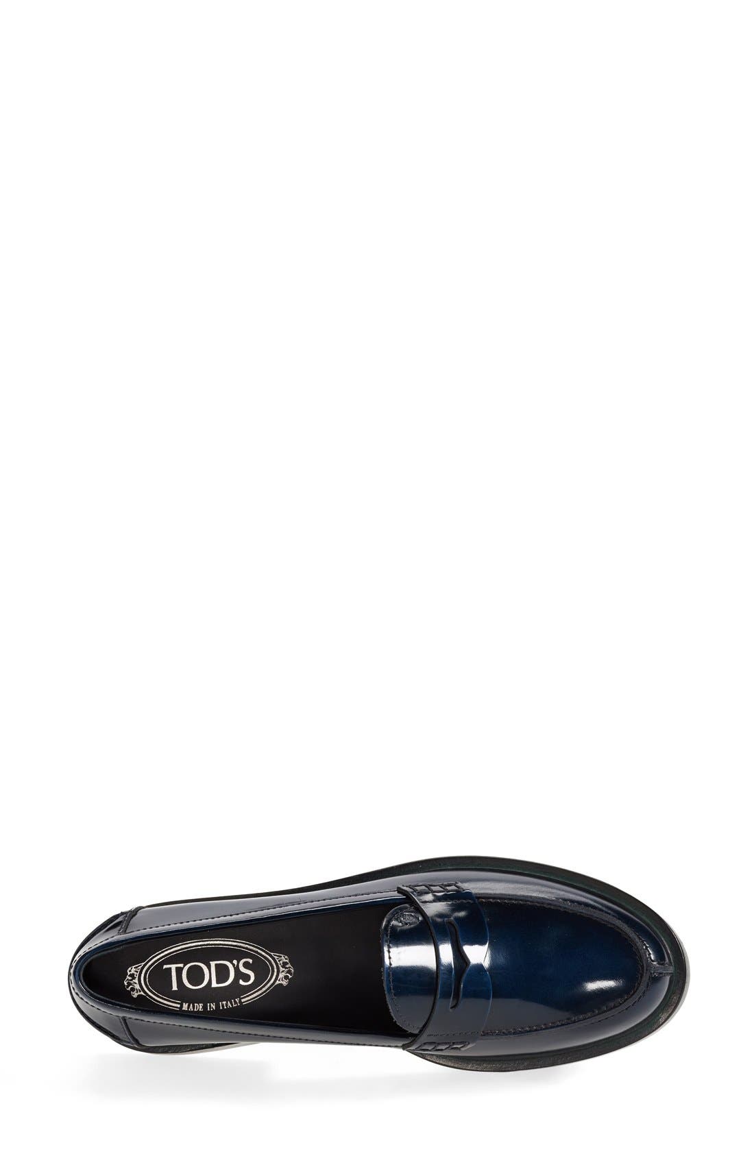 Leather Penny Loafer, Alternate, color, NAVY/ GREEN