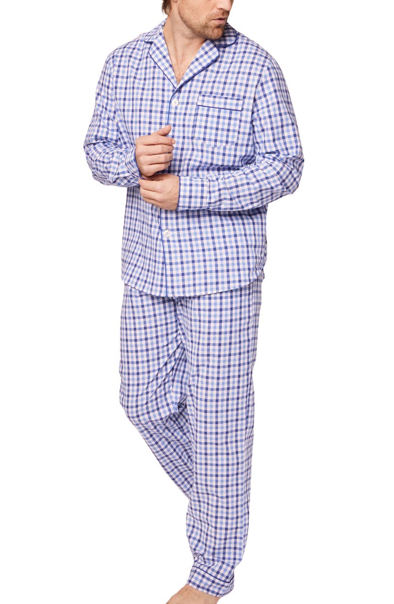 Petite Plume Royal Blue Cotton Gingham Check Pajamas, Main, color, Blue