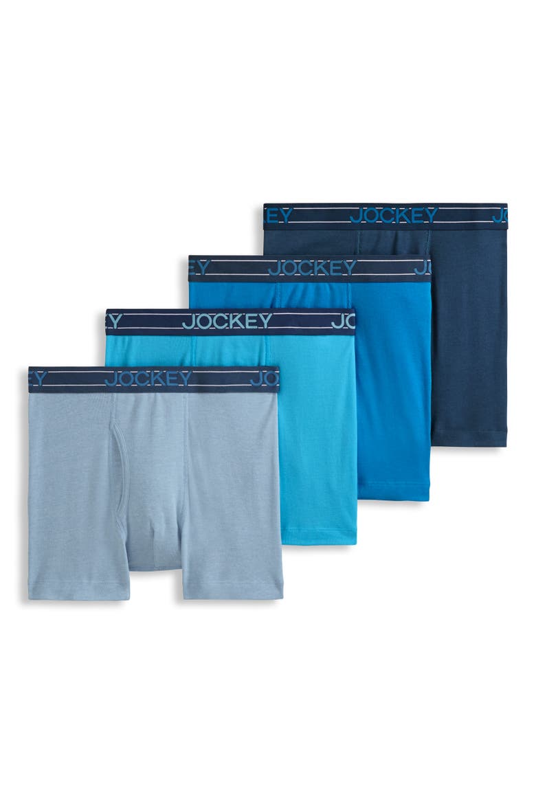 Mens Lightweight Cotton Blend 5" Boxer Brief - 4 Pack, Main, color, Sparkling Waters/Blue Heaven