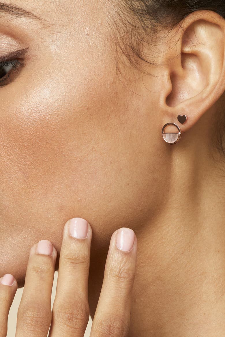 14K Rose Gold Petite Heart Studs, Alternate, color, Rose Gold