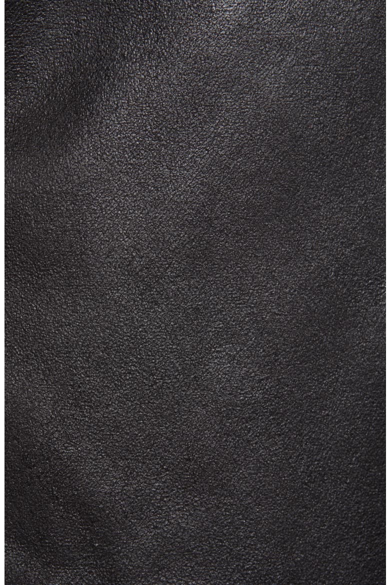 Faux Leather Coat with Faux Shearling Trim, Alternate, color, BLACK