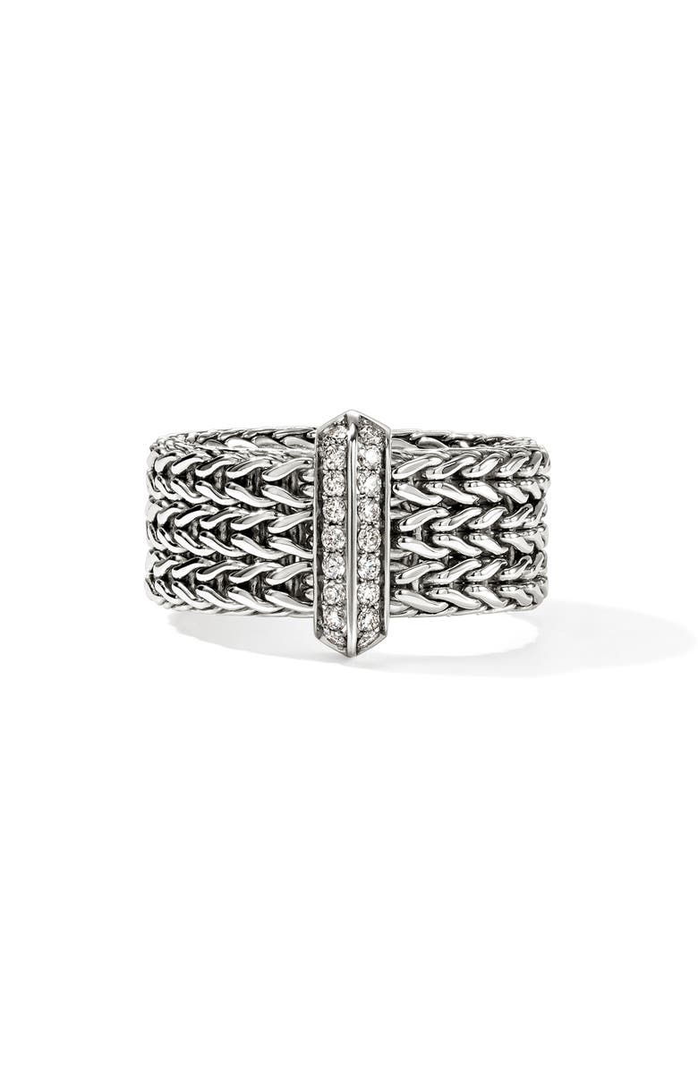 John Hardy Icon Link Ring with Diamonds, Main, color, Silver