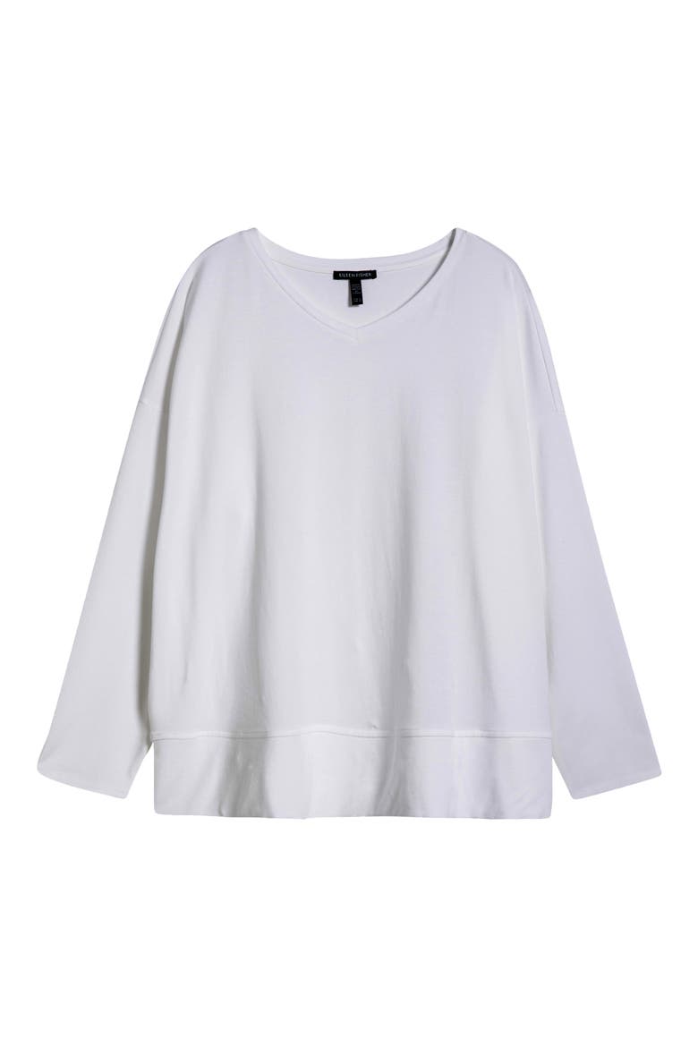 Boxy Long Sleeve V-Neck Top, Alternate, color, WHITE