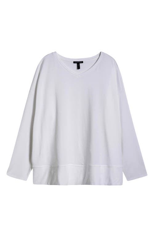 Eileen Fisher Boxy Long Sleeve V-neck Top In White
