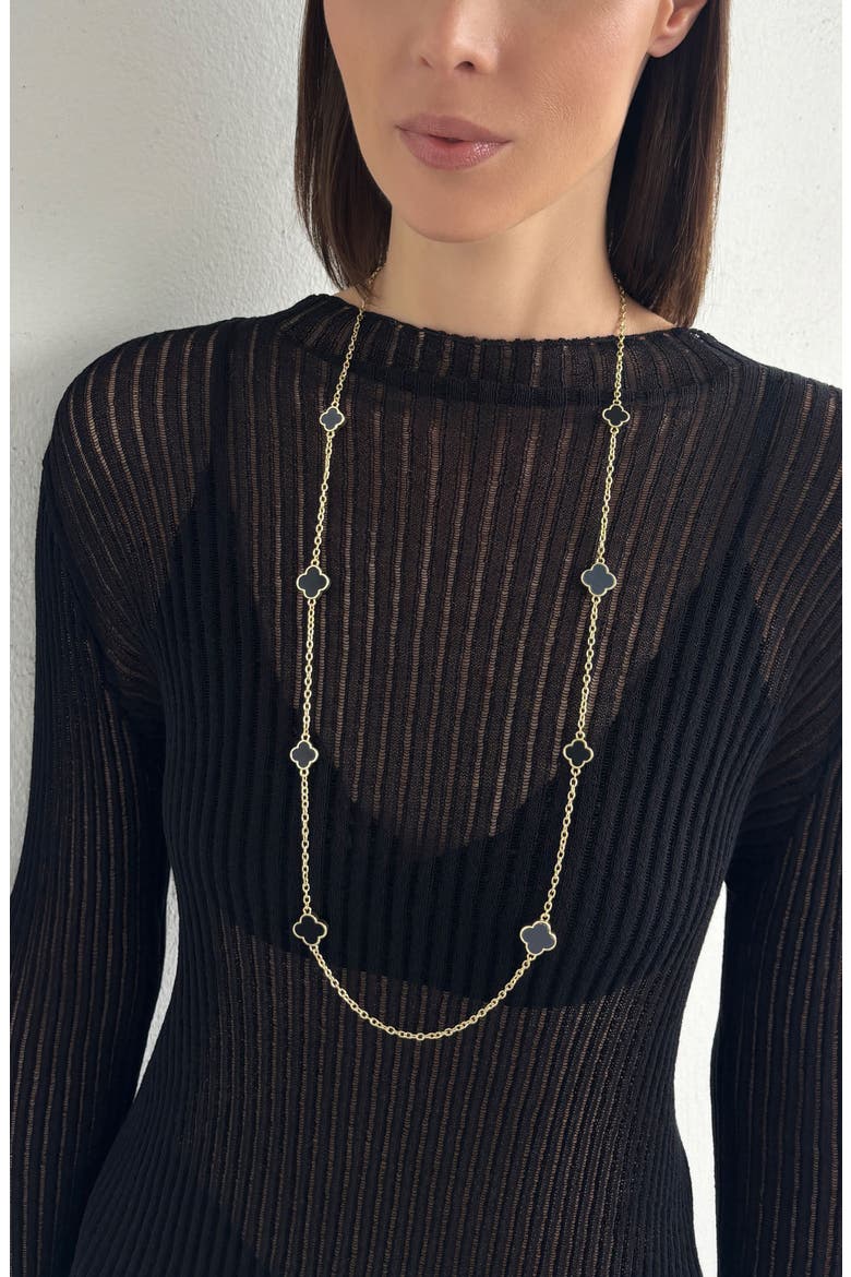 Clover Drop Earrings & Station Necklace Set, Alternate, color, GOLD