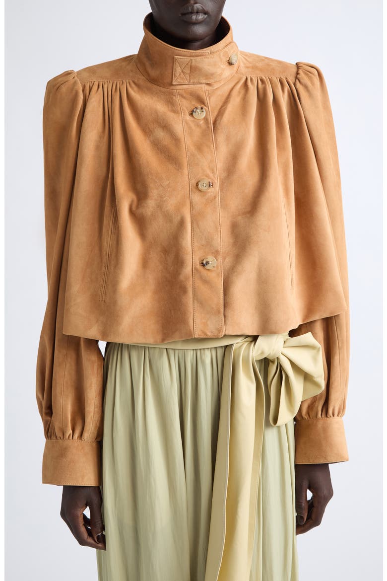 Puff Sleeve Suede Jacket, Main, color, CREAMY BROWN