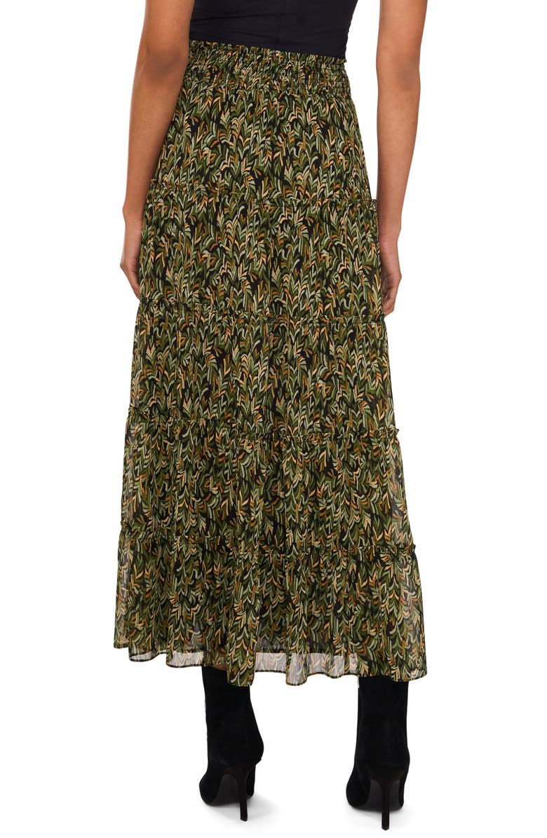 Vince Camuto V-Print Georgette Tiered Skirt, Alternate, color, Rich Black/ Green
