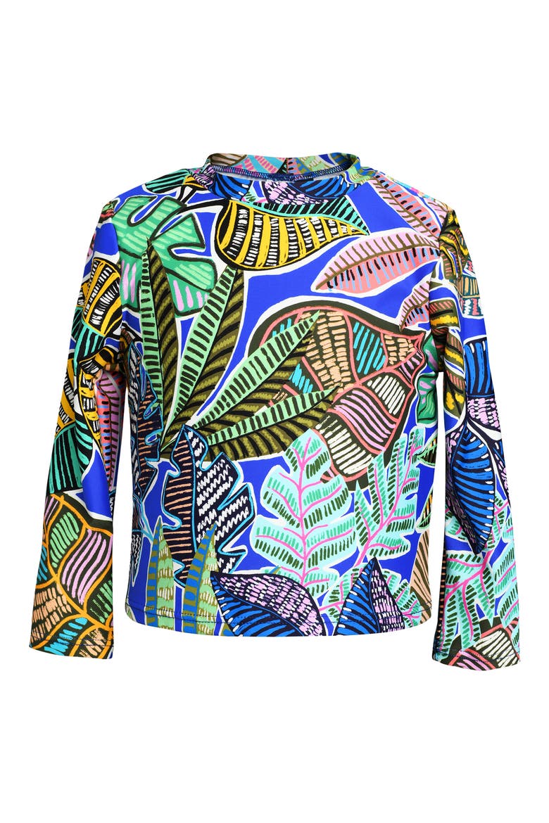 Kids' Neon Long Sleeve Two-Piece Rashguard Swimsuit, Alternate, color, BLUE MULTI