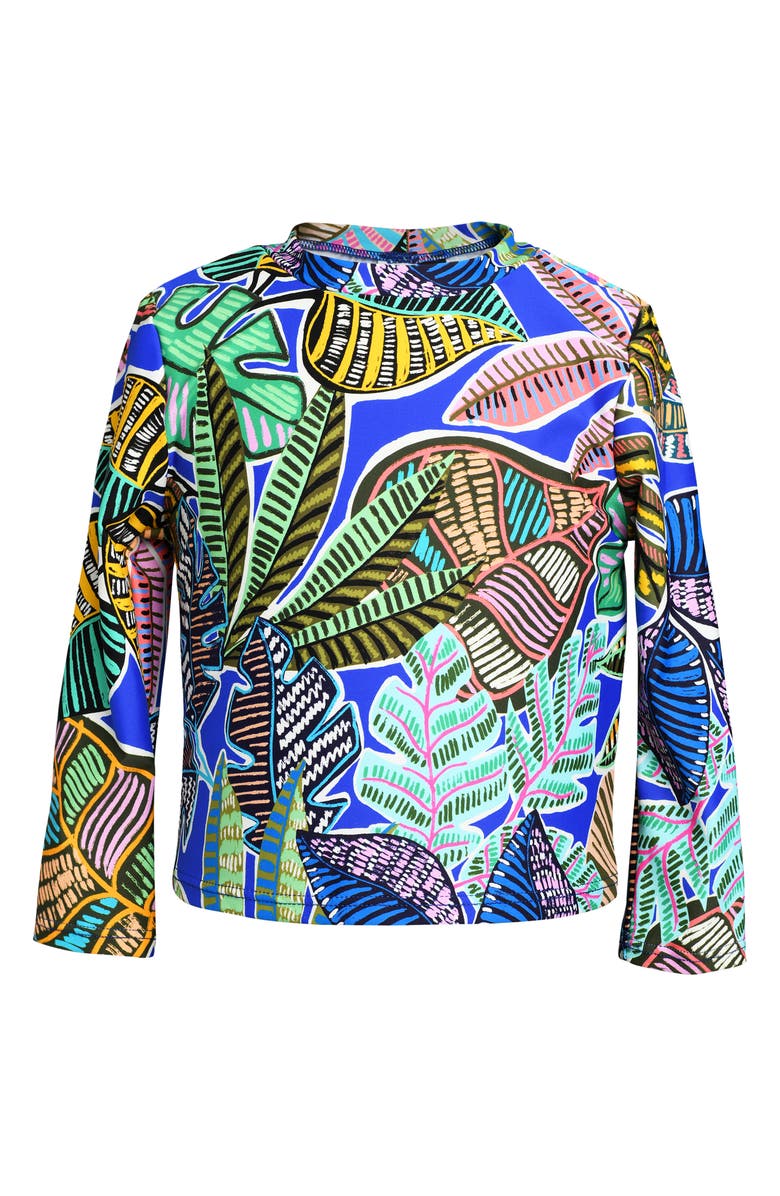 La Blanca Kids' Neon Long Sleeve Two-Piece Rashguard Swimsuit, Alternate, color, Blue Multi