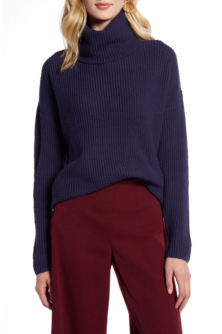 Oversized Turtleneck Tunic Sweater, Main, color, NAVY PEACOAT