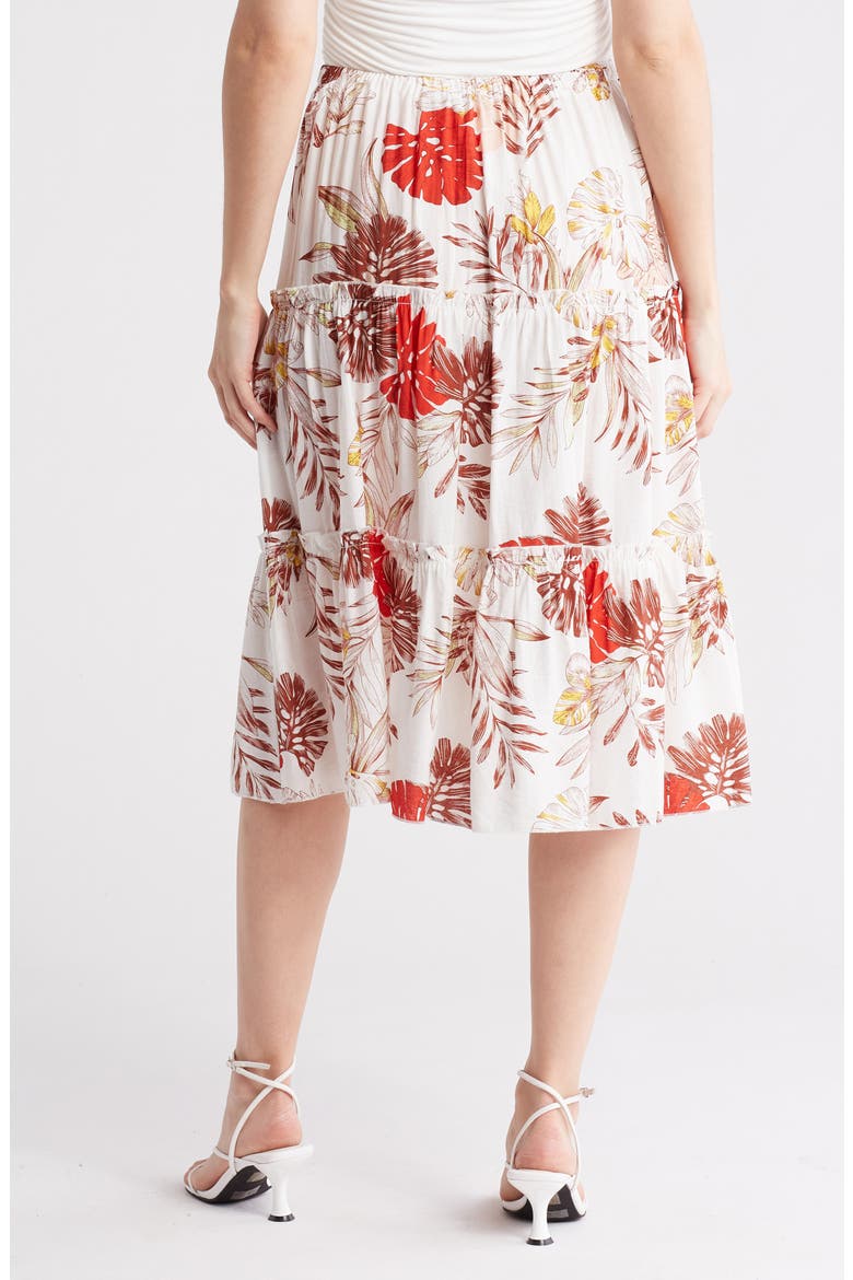 Floral Tiered Midi Skirt, Alternate, color, IVORY MULTI