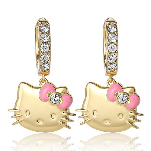 Hello Kitty Pave Charm Hoop Earrings In Gold