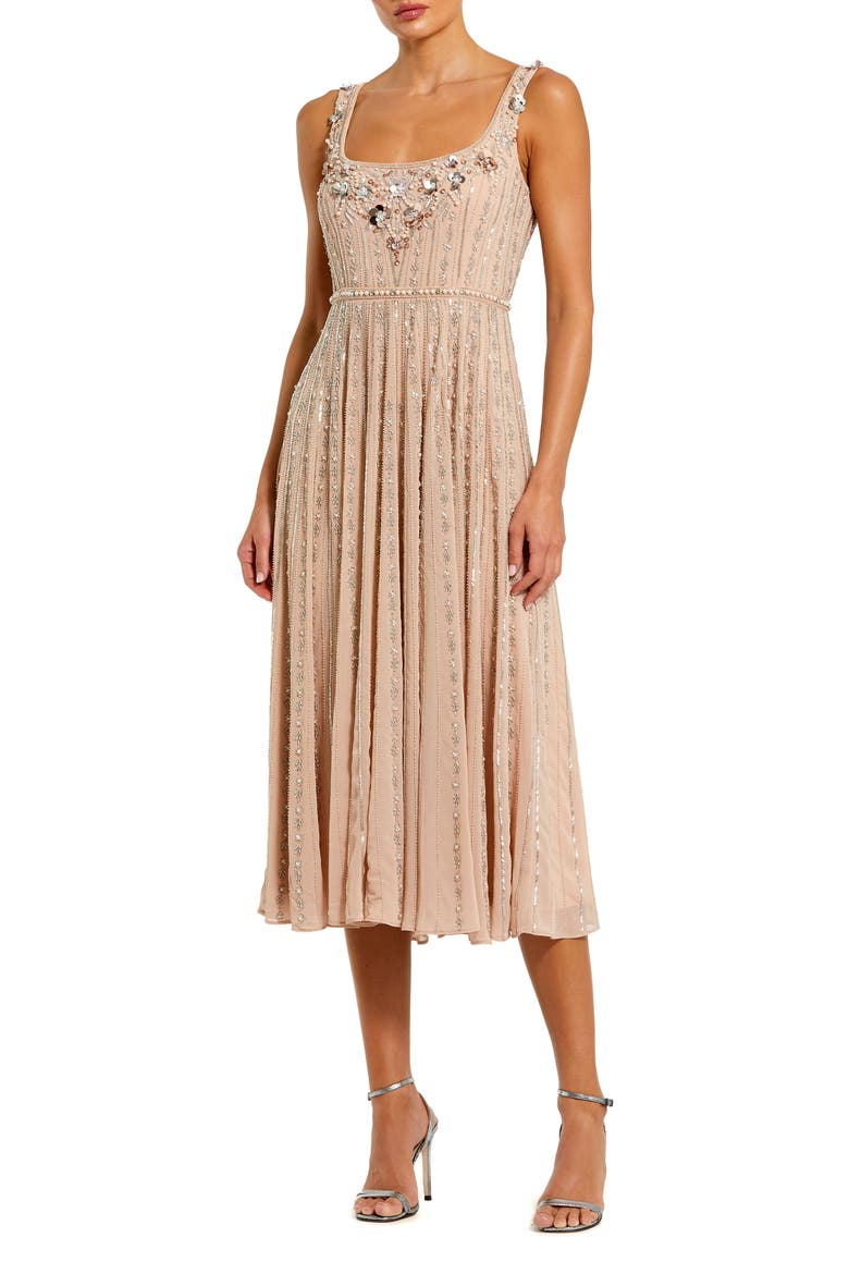 Sleeveless Scoop Neck Beaded Georgette Midi Dress, Main, color, Rose